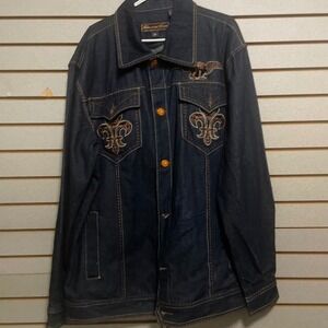 Knockout Jeans Denim Jacket 2X Embroidered‎ Eagle Fleur de Lis Menswear NWTS VTG